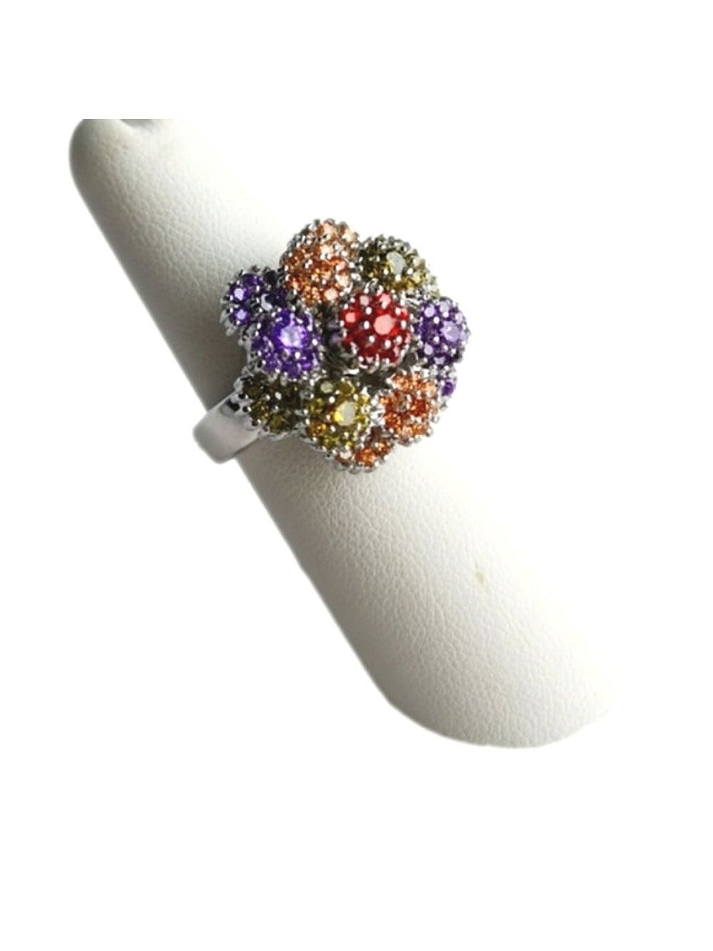 Bouquet of flowers CZ spinning ring 14k white gold overlay Size 8 🆕